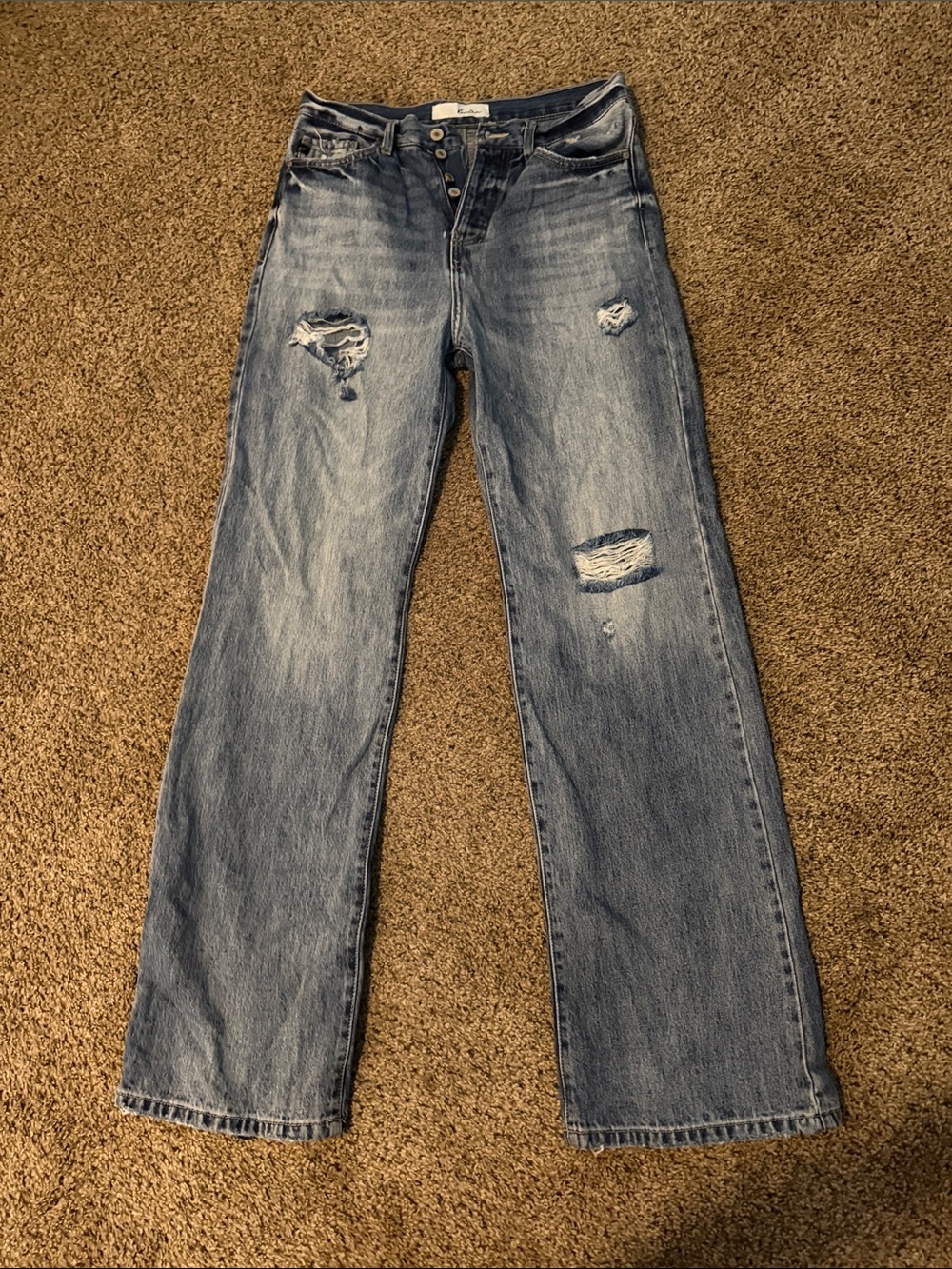 Kan Can Women’s Distressed Straight-Leg Jeans - Light Blue